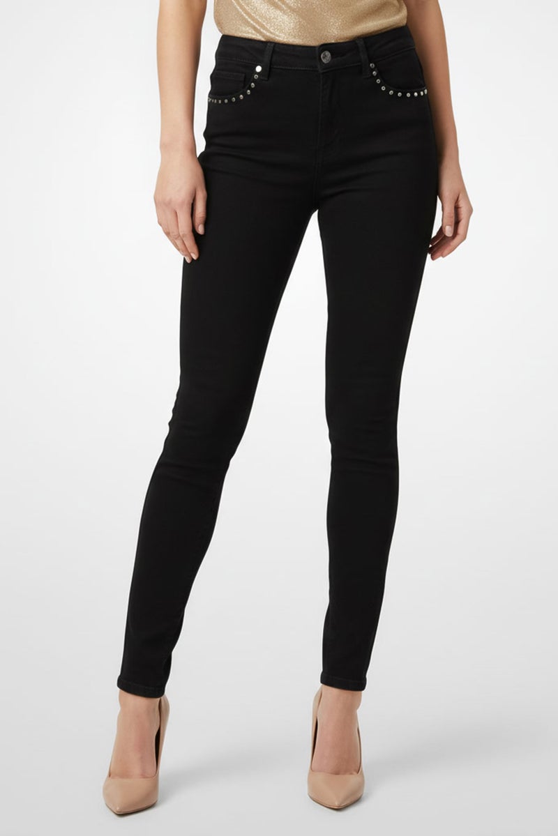 Mohito Women Skinny Fit Plain Stretchable Denim, Black - Image 1