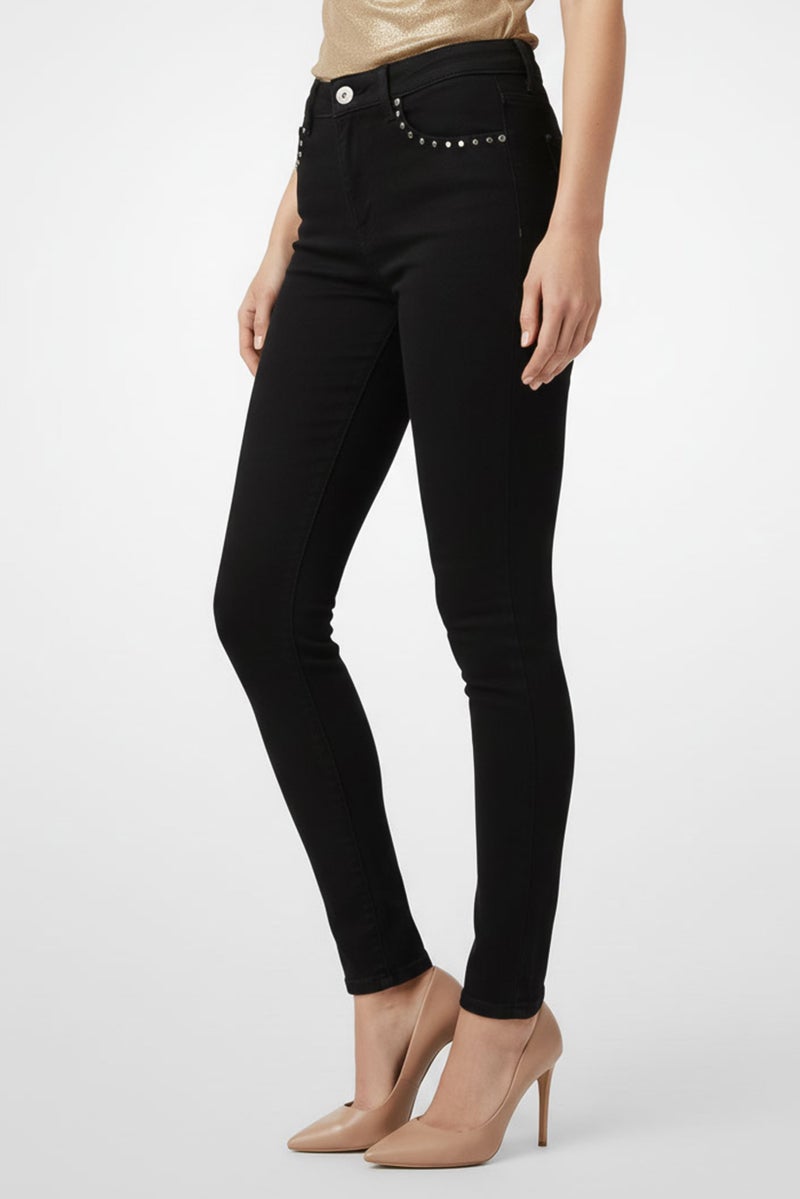 Mohito Women Skinny Fit Plain Stretchable Denim, Black - Image 3