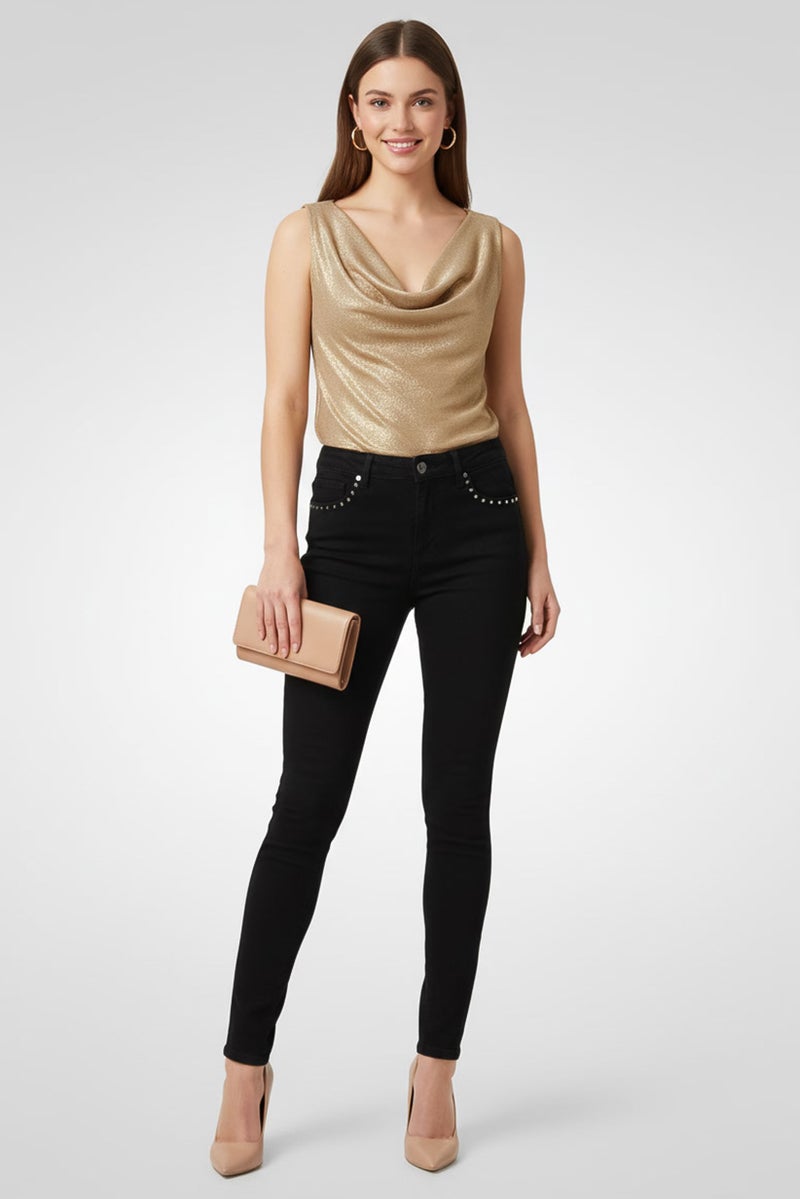 Mohito Women Skinny Fit Plain Stretchable Denim, Black - Image 5