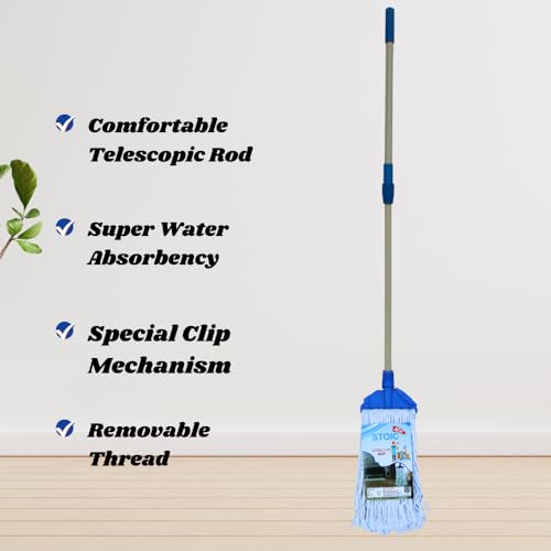 STOIC Plastic Clip N Fit Cotton Floor Mop with 4 Feet Telescopic Rod and Extra Wet Mop Refill Suitable for All Types of Floor - Image 3