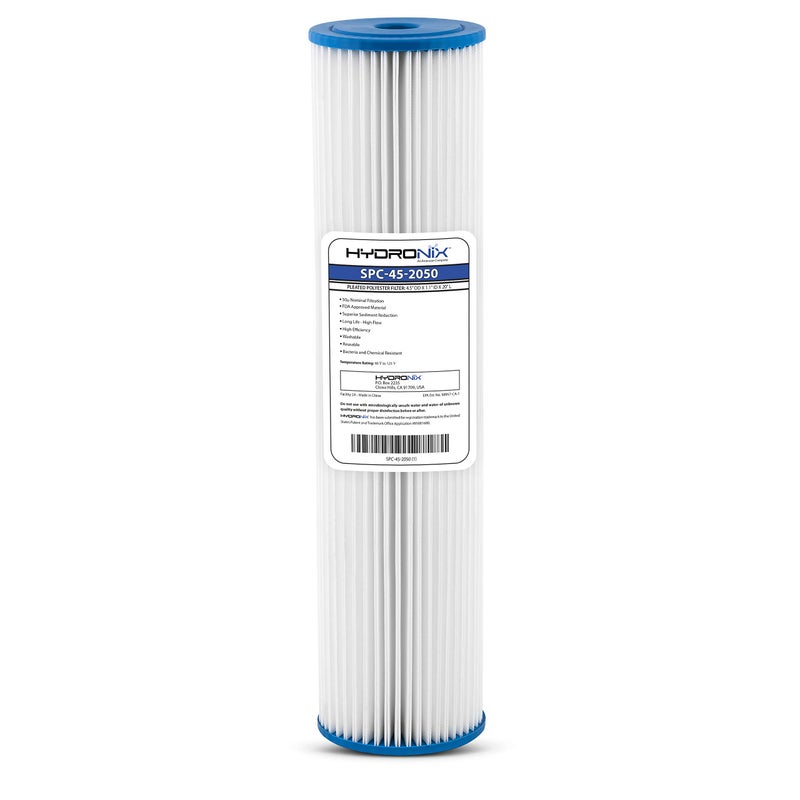Hydronix SPC-45-2050 Pleated Water Filter Whole House Commercial Industrial Washable and Reusable 4.5" x 20" - 50 micron - Image 2