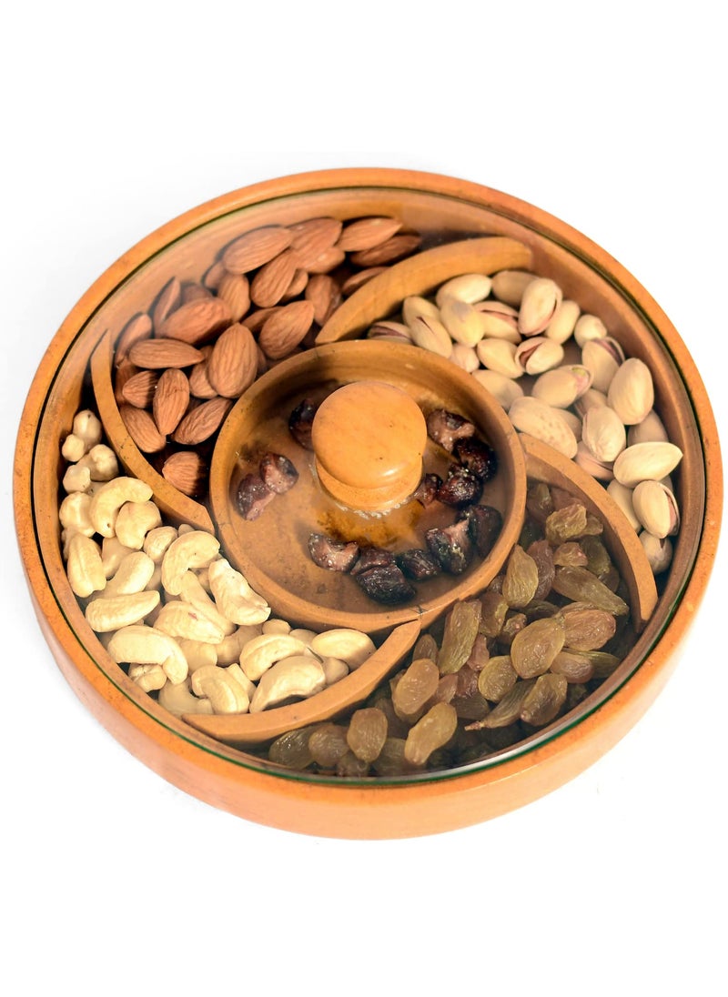 BARMER BAZAAR BARMER BAZAAR Stone Dry Fruit Box Handmade Jaisalmer Stone Medium Size Round for Gift Food Storage Spice Box 5 Compartment Storage Box  - Image 1