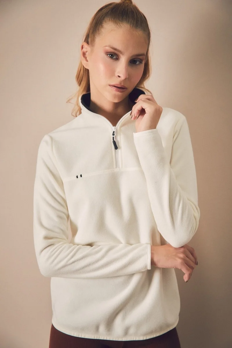 فولامودا Basic Half Zipper Stand Collar Fleece Sweatshirt