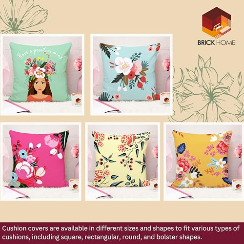 BRICK HOME Highlighter Multicolor Printed Poly Cotton Cushion Cover, 16X16 Inches with fillers, Set of 5 - Image 2