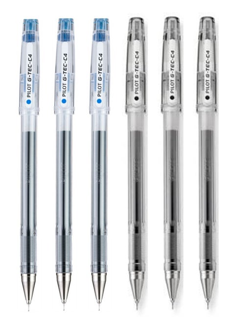 6-Piece G-Tec Ultra Fine Roller Pen 0.4mm Tip Multicolour