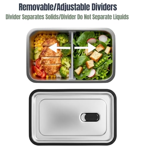 Modaniam Stainless Steel Bento Box Adult, 42 OZ, Stainless Steel Lunch Box Containers, Metal Lunch Box, Leak proof Lunch Containers,Black - Image 2