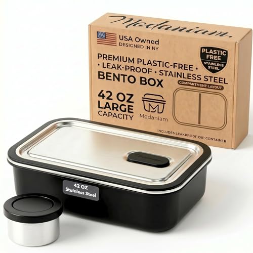 Modaniam Stainless Steel Bento Box Adult, 42 OZ, Stainless Steel Lunch Box Containers, Metal Lunch Box, Leak proof Lunch Containers,Black - Image 1