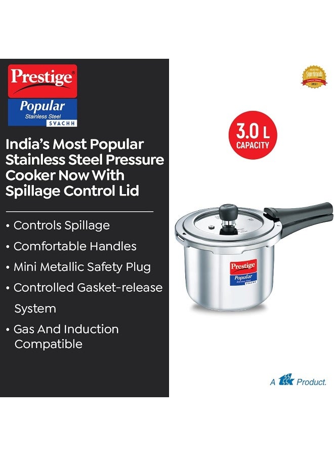 Prestige 3.00Liters Prestige Popular Svachh Spillage Control Stainless Steel Outer Lid Pressure Cooker, 3 L (Silver) silver - Image 4