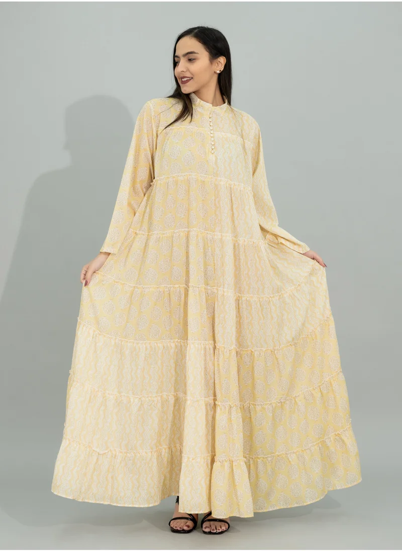 IKKXA Modern Printed Jalabiya CJ1104 Yellow