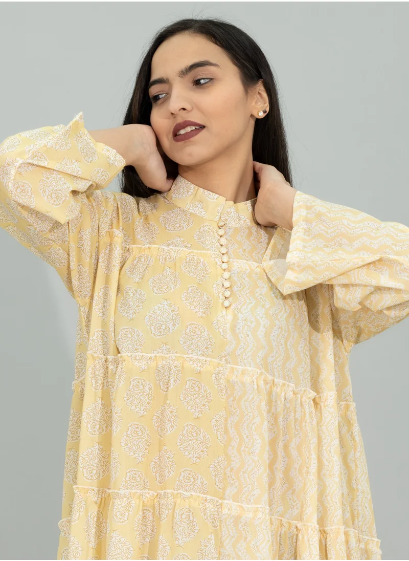 IKKXA Modern Printed Jalabiya CJ1104 Yellow