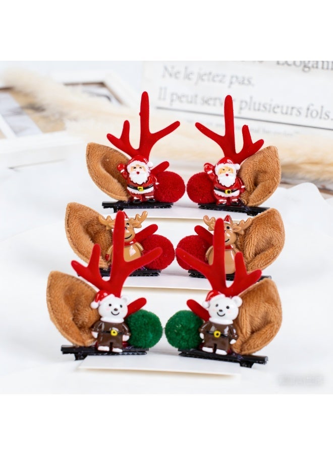 ووفيكسر مشابك شعر قرون الغزلان لعيد الميلاد، 3 أزواج، مشبك شعر على شكل غزال الرنة لعيد الميلاد، دبابيس شعر على شكل قرون الغزلان، إكسسوارات شعر للحفلات للنساء والفتيات - Image 1