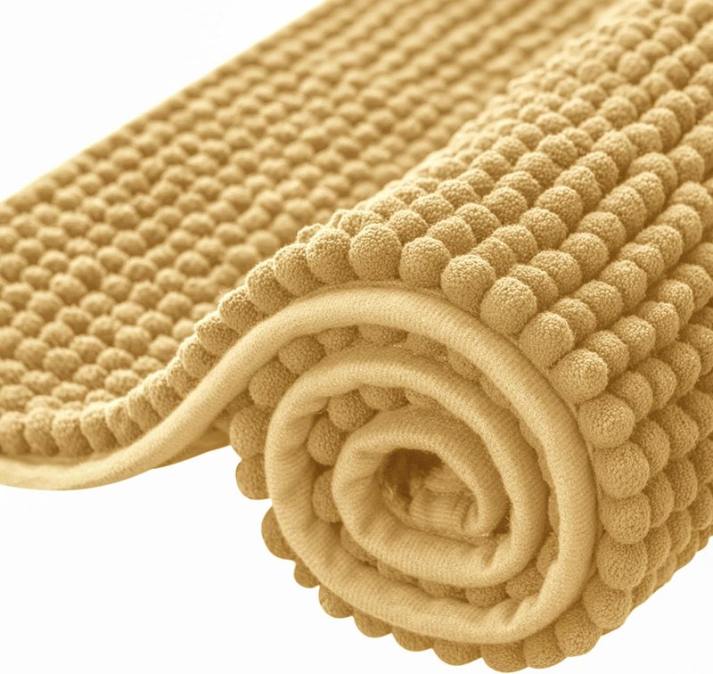 subrtex Bathroom Rugs Chenille Bath Rug, Soft Short Plush Bath Mat, Water Absorbent Shower Mat, Quick Dry Machine Washable(Yellow, 18" x 24") - Image 1