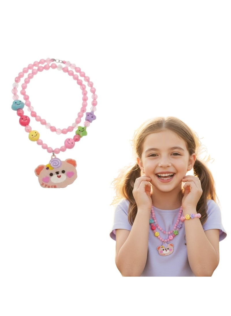 Dantiya Bunny Pendant Girls Jewelry Set – Colorful Beaded Necklace & Stretch Bracelet | Cute Asthetic Accessories for Kids, Adults, Girls & Women, Ideal Gift for Friends, Birthday, Anniversary, Bridesmaid, Valentine’s, Thanksgiving - Image 1