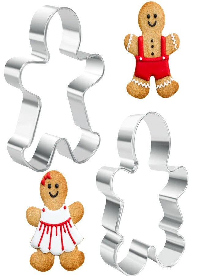 Orapink Gingerbread Man Cookie Cutter Set, 2PCS Christmas Gingerbread Man & Woman Shape Stainless Steel Biscuit Cutters For Baking - Image 1