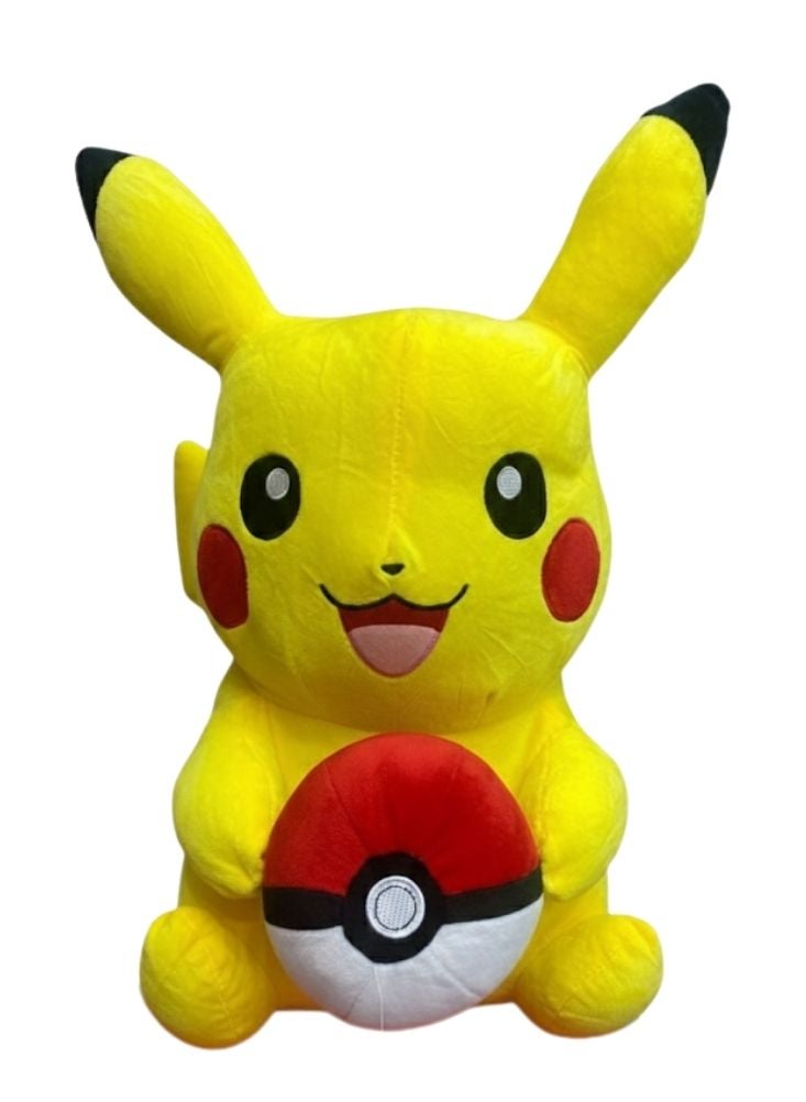 Premium Pikachu Plush Toy Holding Poké Ball – Soft Stuffed Cartoon Character Doll - Image 1