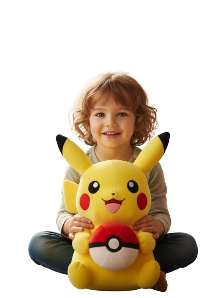 Premium Pikachu Plush Toy Holding Poké Ball – Soft Stuffed Cartoon Character Doll - Image 2