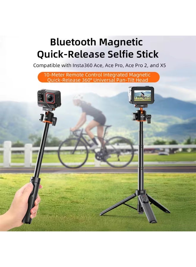 في ار اي جي حامل ثلاثي القوائم مغناطيسي مزود بجهاز تحكم عن بعد بتقنية بلوتوث من VRIG، متوافق مع كاميرات Insta360 Ace و Ace Pro و Ace Pro 2 و X5، مع رأس كروي 360/قاعدة تثبيت. - Image 1