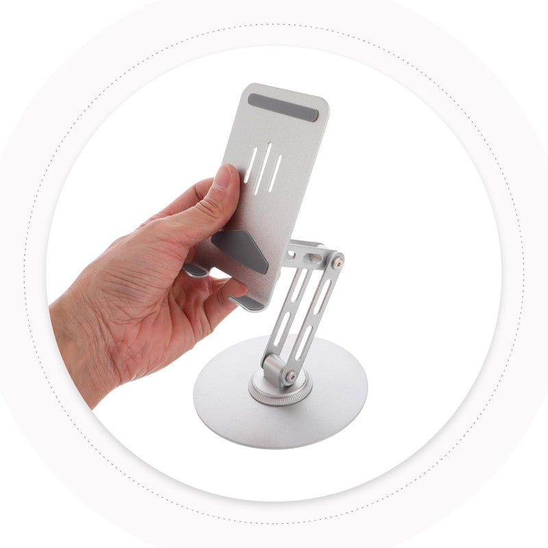 Adjustable 360° Rotating Foldable Mobile Metal Stand for Smartphones and Tablets, Portable Aluminum Alloy Desktop Holder for Office and Home Use, Iridescent Silver - Image 4