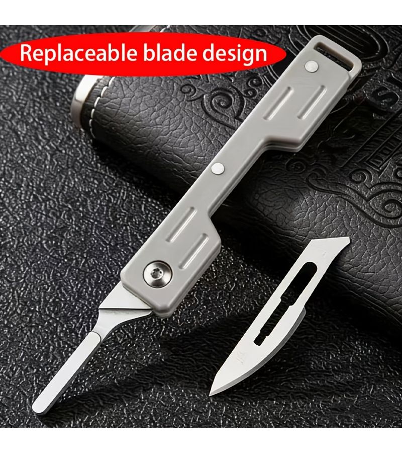 3 Piece Set Silvery Folding Utility Knife Handle With Key Ring And Drawstring Bag - Image 5