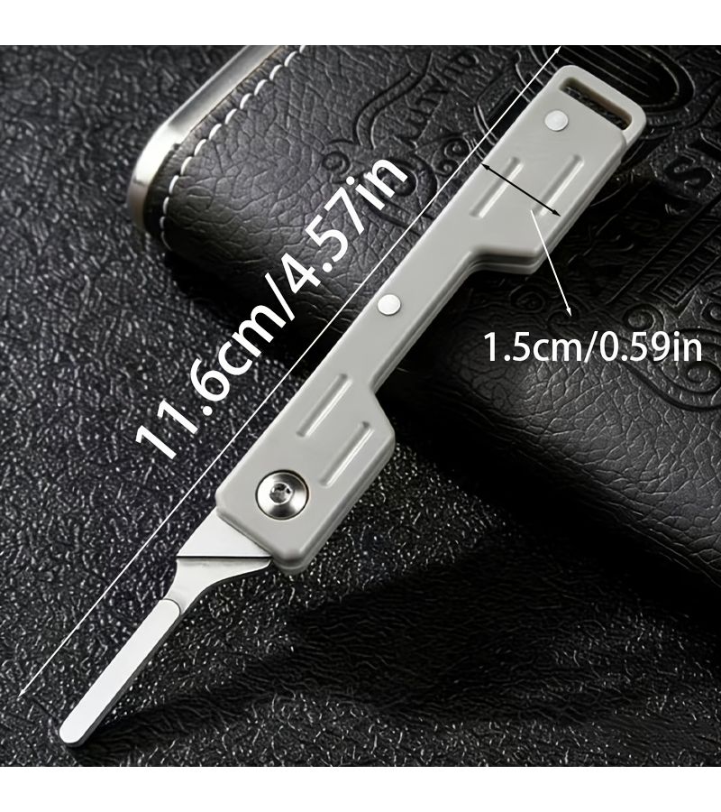 3 Piece Set Silvery Folding Utility Knife Handle With Key Ring And Drawstring Bag - Image 2