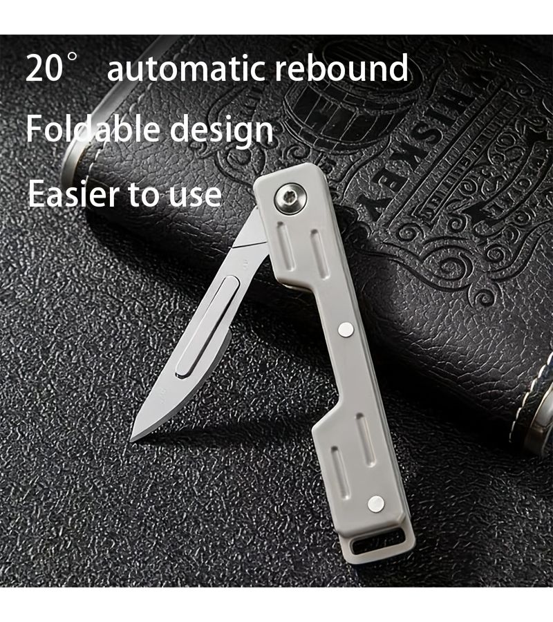 3 Piece Set Silvery Folding Utility Knife Handle With Key Ring And Drawstring Bag - Image 4