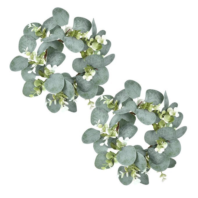 2 PCS EUCALYPTUS FAUX KITCHEN CABINET ARTIFICIAL GREENERY FARMHOUSE WREATH FOR DOOR WALL WINDOW DECOR 9INCHPC