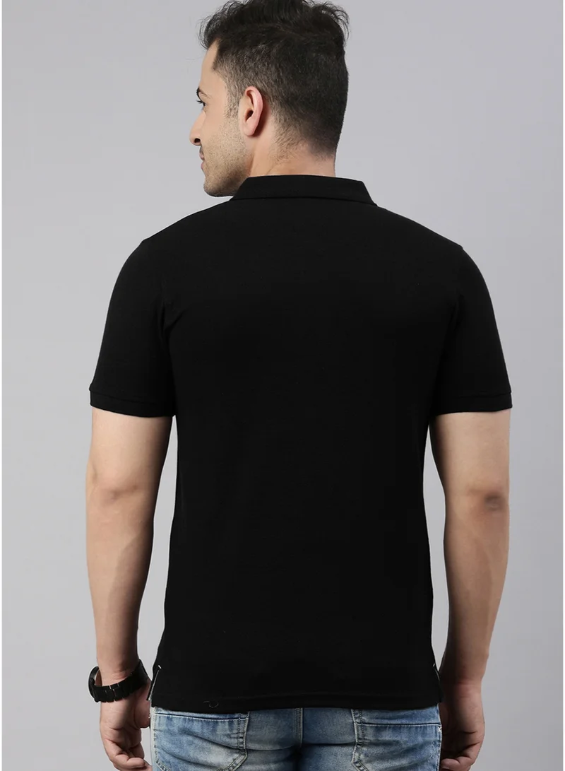 جوفن تي شيرت بولو قطن نقي رجالي أسود فحمي سادة