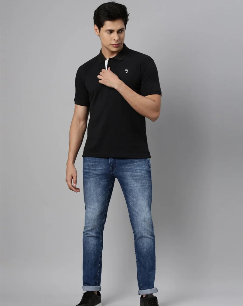 Joven Jet Black Men Jet Black Solid Polo Collar Pure Cotton T-Shirt for Men | Best Price UAE