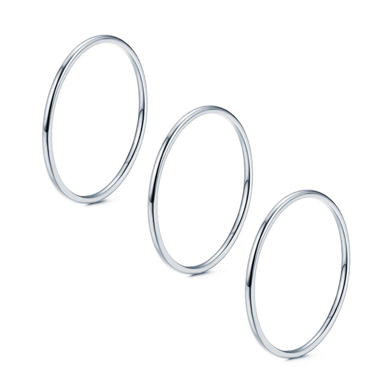 NOKMIT 3PCS 1mm Thin Silver Rings for Women Cute Stacking Stackable Stainless Steel Ring Plain Thumb Pinky Band Non Tarnish Comfort Fit Size 5 to 10 (10) - Image 1