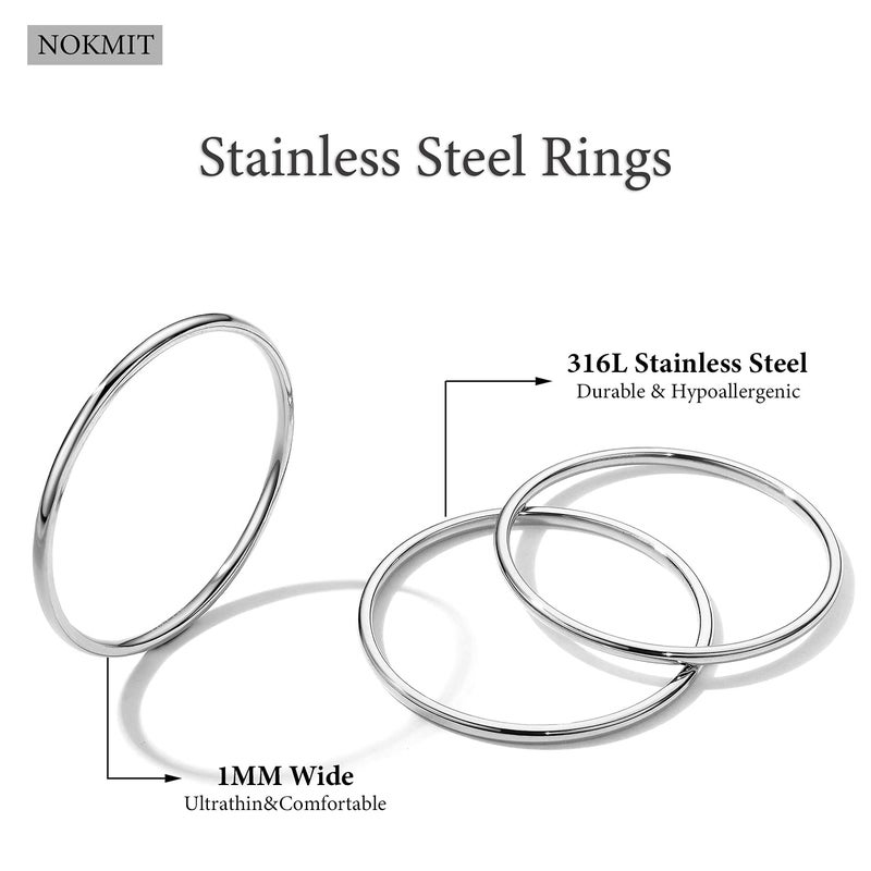 NOKMIT 3PCS 1mm Thin Silver Rings for Women Cute Stacking Stackable Stainless Steel Ring Plain Thumb Pinky Band Non Tarnish Comfort Fit Size 5 to 10 (10) - Image 4