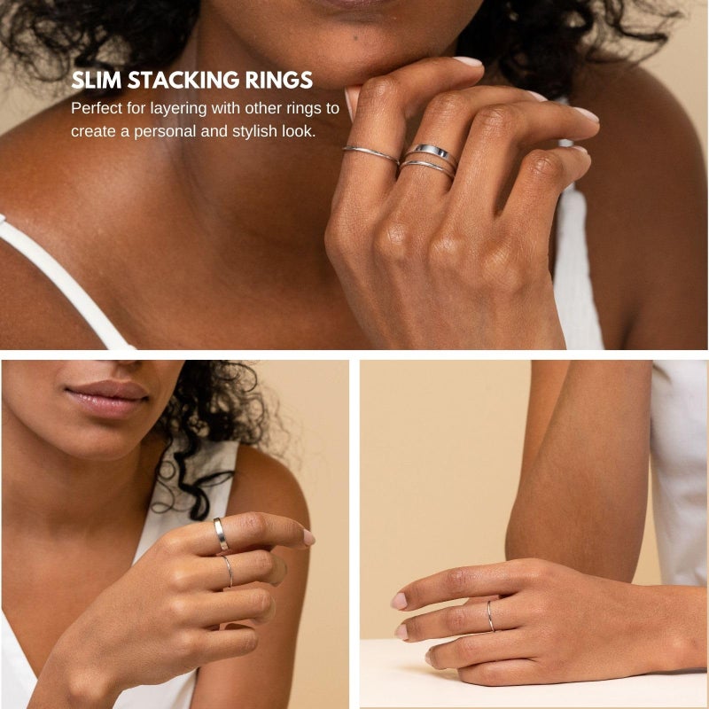 NOKMIT 3PCS 1mm Thin Silver Rings for Women Cute Stacking Stackable Stainless Steel Ring Plain Thumb Pinky Band Non Tarnish Comfort Fit Size 5 to 10 (10) - Image 3
