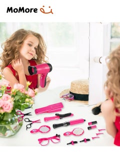 Momore Girls Beauty Salon Set, Hair Stylist Set, Pretend Play Hair Cutting Kit, with Toy Hair Dryer, Curling Iron, Children's Hair Salon Tools  - Image 2