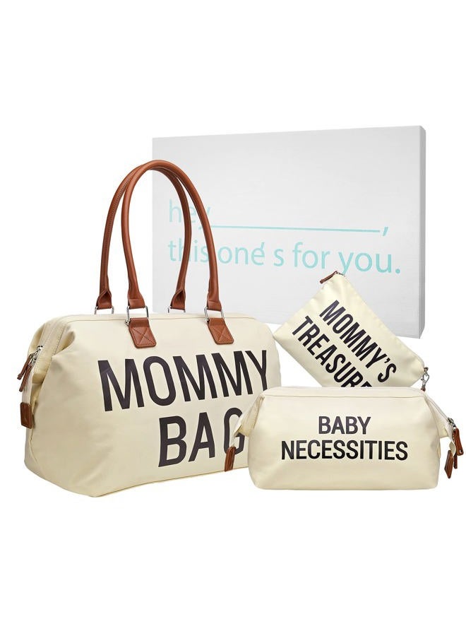 Printe Diaper Tote, Mommy Bag for Hospital & Travel, Waterproof Baby Bag with Large Capacity, Creamy White - Image 4