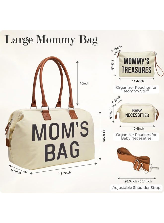 Printe Diaper Tote, Mommy Bag for Hospital & Travel, Waterproof Baby Bag with Large Capacity, Creamy White - Image 5