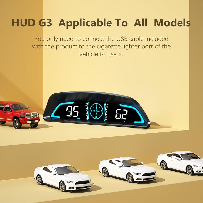 عداد سرعة GPS AZIJYV، شاشة عرض أمامية للسيارات G3، عداد سرعة رقمي للسيارة مع السرعة، إنذار ��لقيادة المتعبة، إنذار السرعة الزائدة، عداد سرعة للسيارة لجميع المركبات - Image 5