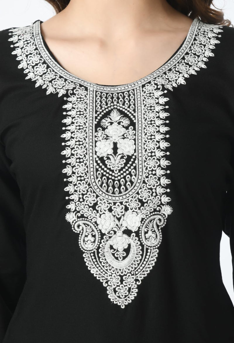 LIBOZA Store LIBOZA Short Kurti for Women – Lakhnowi Chikankari Embroidered Ladies Kurta, Stylish Girls Top, Ethnic Half Kurtas, Tunic Design Woman Kurtis Black - Image 2