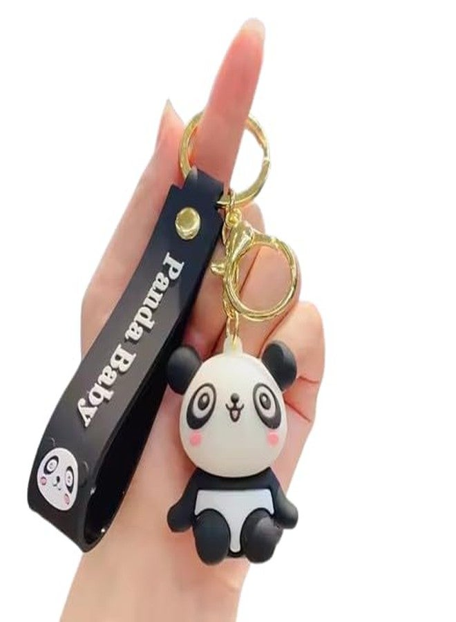 AEROSTARK Black Cute Panda Keychain for Girls & Kids | 3D Cartoon Panda Baby Key Ring with Strap |Premium Silicone Key Holder for Purse, Backpack, Car Keys - Image 4