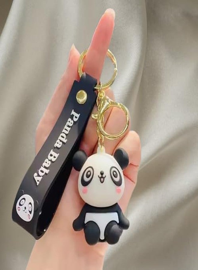 AEROSTARK Black Cute Panda Keychain for Girls & Kids | 3D Cartoon Panda Baby Key Ring with Strap |Premium Silicone Key Holder for Purse, Backpack, Car Keys - Image 5