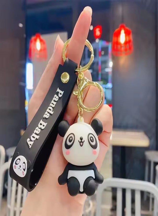 AEROSTARK Black Cute Panda Keychain for Girls & Kids | 3D Cartoon Panda Baby Key Ring with Strap |Premium Silicone Key Holder for Purse, Backpack, Car Keys - Image 2