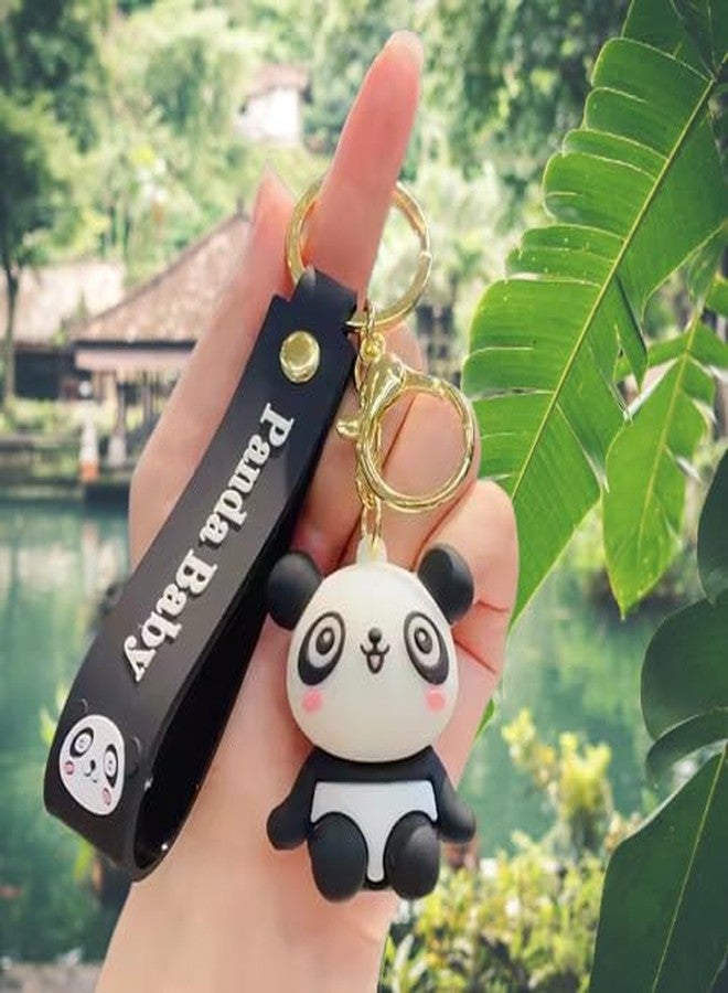 AEROSTARK Black Cute Panda Keychain for Girls & Kids | 3D Cartoon Panda Baby Key Ring with Strap |Premium Silicone Key Holder for Purse, Backpack, Car Keys - Image 3