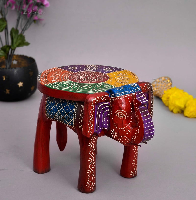 كرسي الفيل الخشبي التقليدي من إيفيشا من راجستان، طاولة خشبية، قطعة عرض تقليدية لديكور المنزل