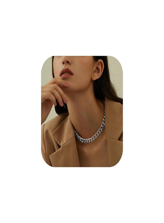 NOKMIT Chunky Cuban Link Curb Chain Necklace for Women Men Dainty 18K Gold Silver Tone Choker Thick Trendy Statement Diamond Cut Punk Hip Hop Cuban Chain Jewelry Gifts Unisex (Silver, 13mm, 16in) - Image 1