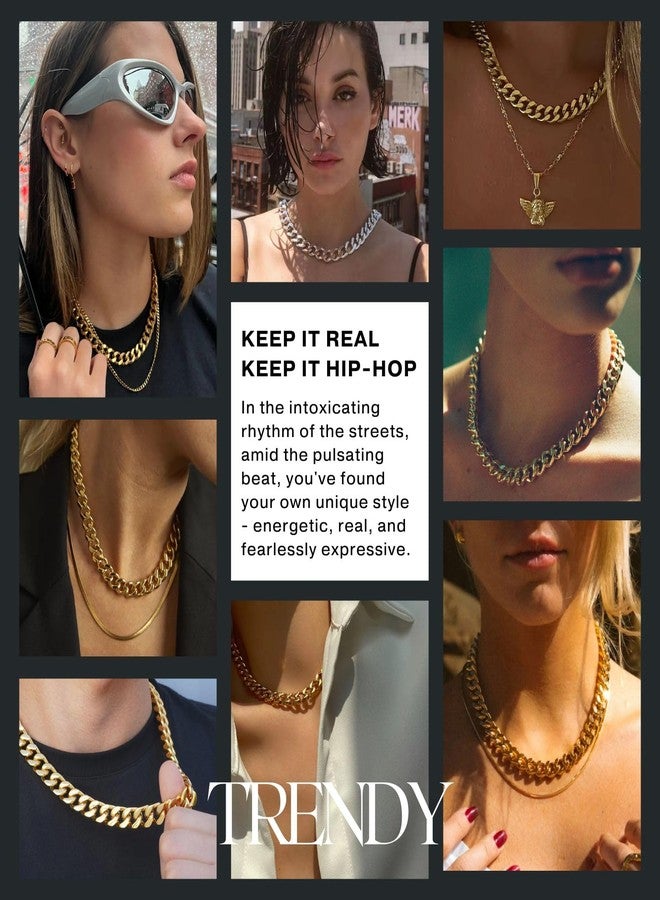 NOKMIT Chunky Cuban Link Curb Chain Necklace for Women Men Dainty 18K Gold Silver Tone Choker Thick Trendy Statement Diamond Cut Punk Hip Hop Cuban Chain Jewelry Gifts Unisex (Silver, 13mm, 16in) - Image 4
