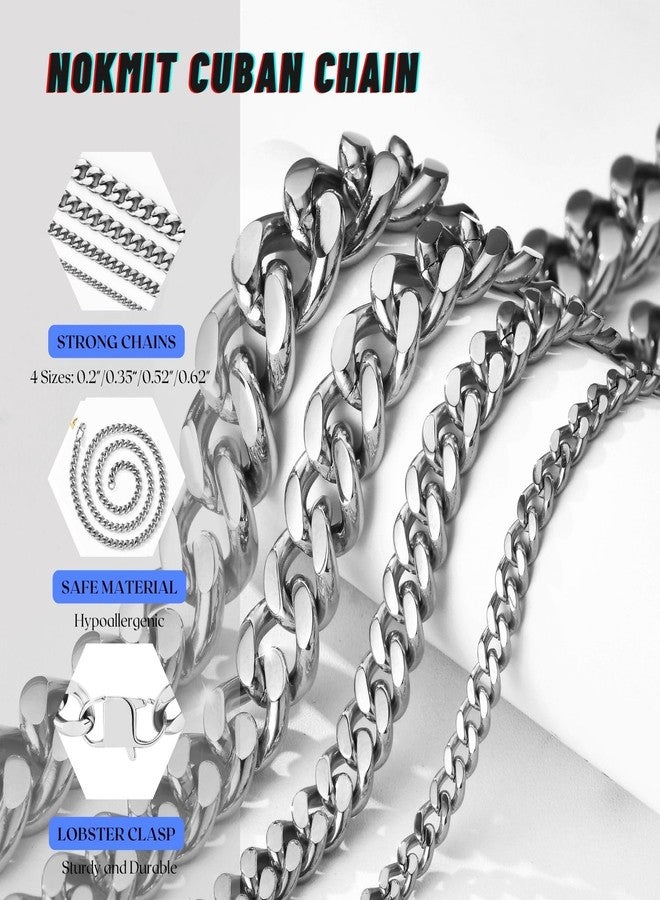 NOKMIT Chunky Cuban Link Curb Chain Necklace for Women Men Dainty 18K Gold Silver Tone Choker Thick Trendy Statement Diamond Cut Punk Hip Hop Cuban Chain Jewelry Gifts Unisex (Silver, 13mm, 16in) - Image 5