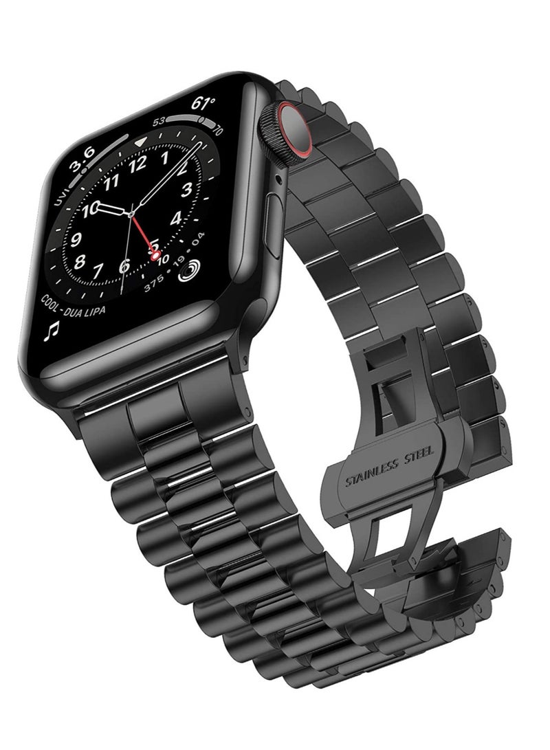 ELTRAZONE Compatible with Apple Watch Band Series 5 44mm 42mm, Stainless Steel iWatch Band with Butterfly Folding Clasp for iWatch Band Series 5/4/3/2/1 - Image 1