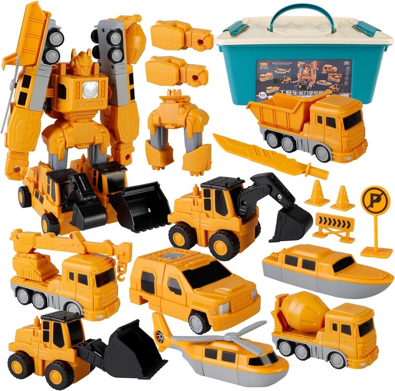 AM ANNA Magnetic Transform Engineering Car Assembled Toys with Storage Box, Construction Vehicles Magnetic Blocks,Transforming Robot Car Toy,Outdoor Toddler Activities Toys for Kids Age 3-8(35 Pcs) - Image 1