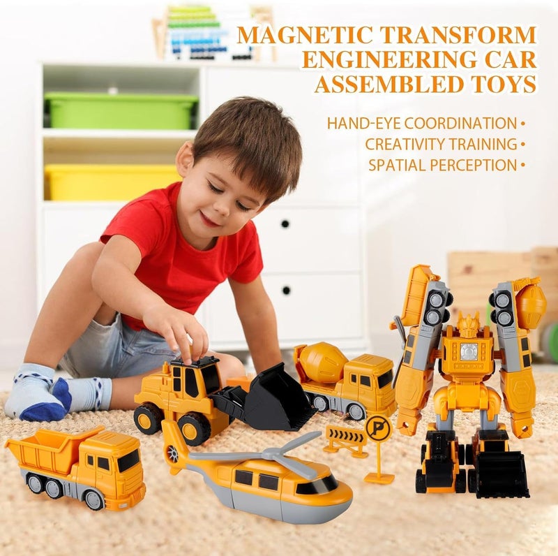 AM ANNA Magnetic Transform Engineering Car Assembled Toys with Storage Box, Construction Vehicles Magnetic Blocks,Transforming Robot Car Toy,Outdoor Toddler Activities Toys for Kids Age 3-8(35 Pcs) - Image 2