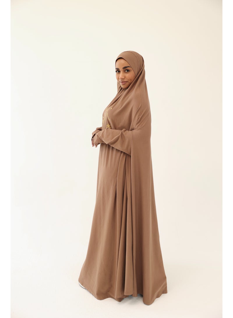 La Festiva Minaret Full-Length Cotton Lycra Prayer Isdal Coffee - Image 3