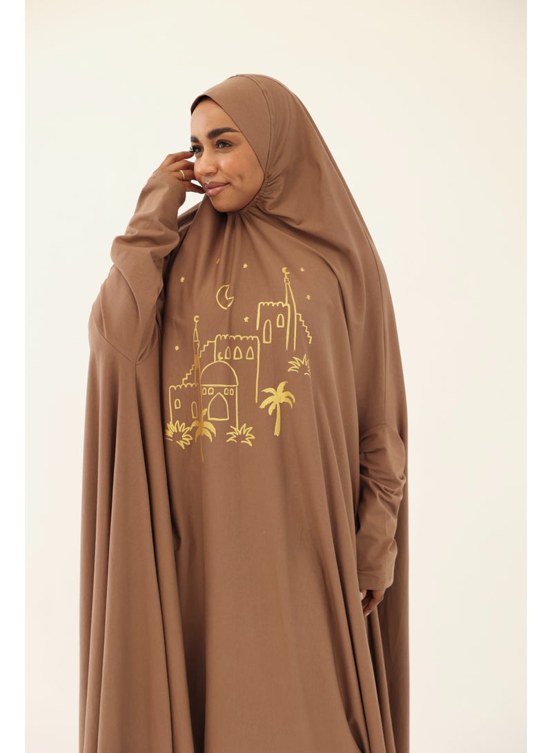La Festiva Minaret Full-Length Cotton Lycra Prayer Isdal Coffee - Image 1