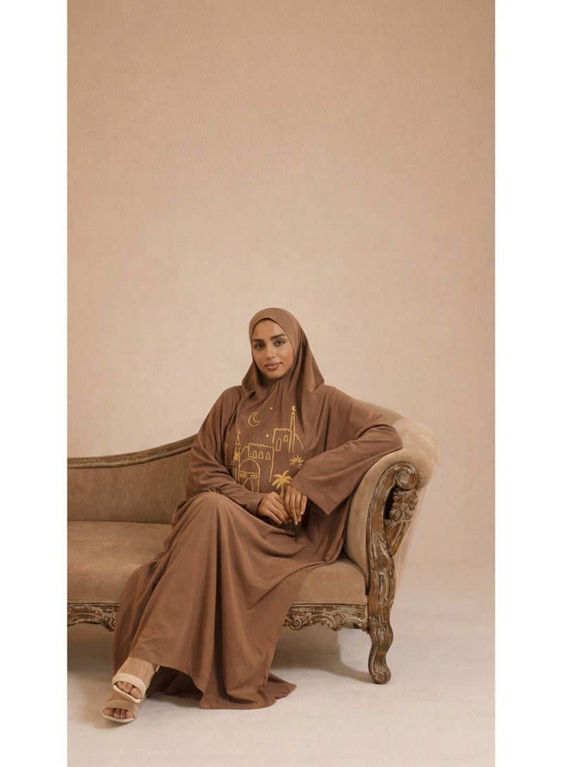 La Festiva Minaret Full-Length Cotton Lycra Prayer Isdal Coffee - Image 4